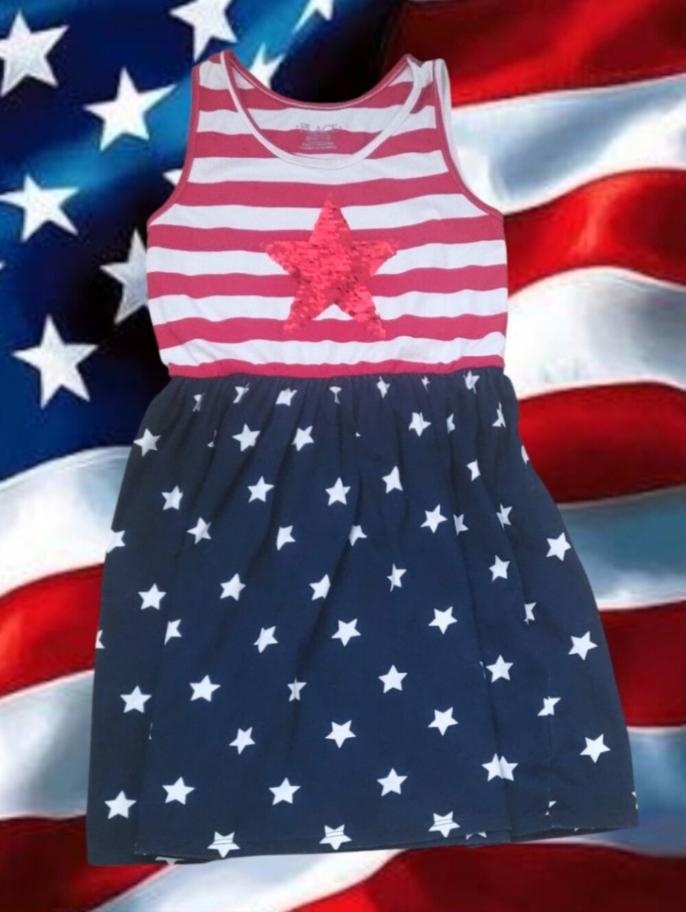 The Children's Place Girl's Red White and Navy Star Striped SleevelessTank Dress